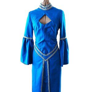 Vintage Blue Medieval Dress 60s Wedding Costume 35" Bust